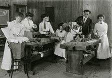 Women in a woodwork class at  Summer School, within 20 miles of Barry,  before 1918. Creator: Unknown.