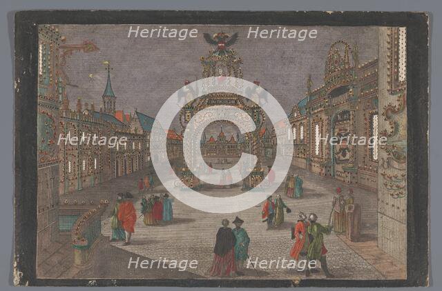 View of a triumphal arch with a two-headed eagle and a portrait bust of Joseph II..., 1765-1799. Creator: Anon.