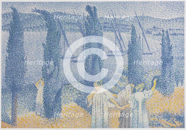 The Promenade (Landscape with Cypresses), La Promenade (Paysage aux cyprès), 1897. Creator: Henri-Edmond Cross (French, 1856-1910).