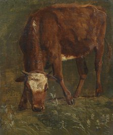Grazing red heifer. Study, 1843. Creator: Johan Thomas Lundbye.