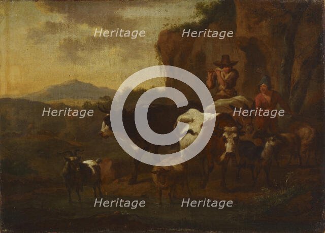 A shepherd playing the flute and cattle, c1640-1680. Creator: Nicolaes Berchem.
