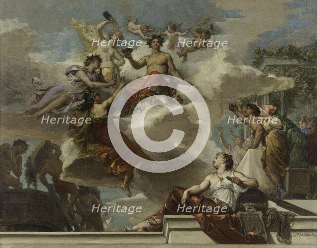 Sketch for the 12th arrondissement town hall: The triumph of Bacchus (ceiling of...staircase), 1880. Creator: Joseph Alexis Mazerolle.