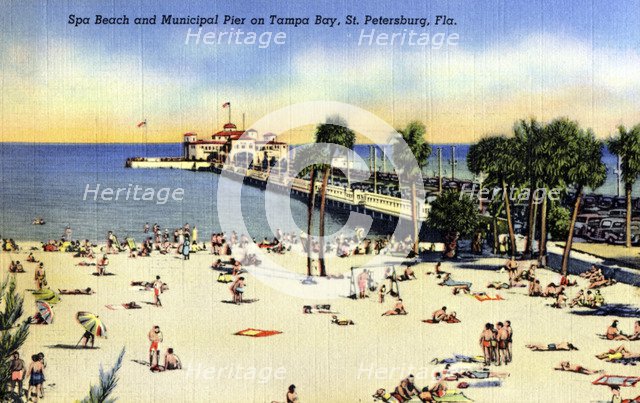 Spa Beach and Municipal Pier on Tampa Bay, St Petersburg, Florida, USA, 1940. Artist: Unknown