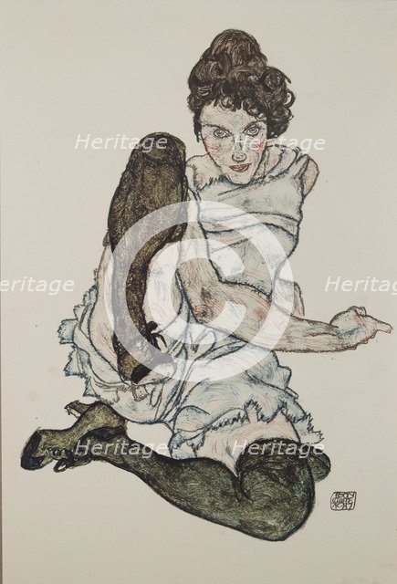 Seated Woman with Legs Drawn Up, 1917. Artist: Schiele, Egon (1890-1918)