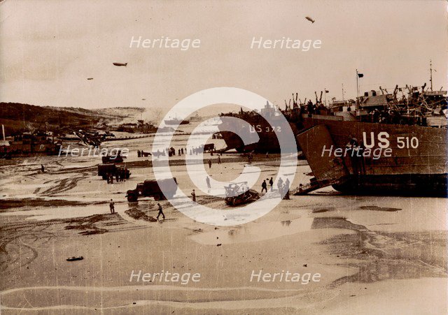 American troops disembark, Normandy, 6th June 1944. Artist: Unknown