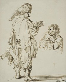 Man in oriental costume gesturing to a kneeling man. Creator: Rembrandt Harmensz van Rijn.