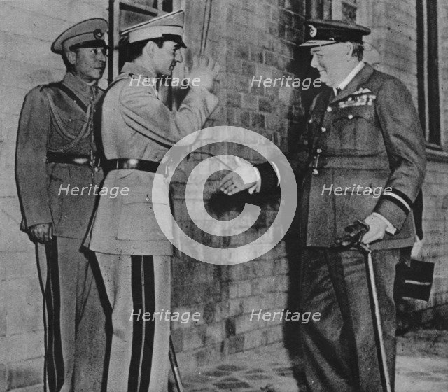 'Mr. Churchill is greeted by the Shah of Persia', 1943. Artist: Unknown.