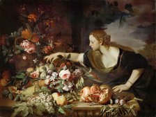 Woman taking fruit. Artist: Brueghel, Abraham (1631-1697)