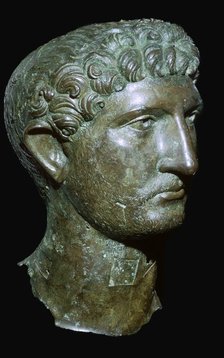 Bronze head from a statue of the Roman Emperor Hadrian, Roman Britain, 2nd century. Artist: Unknown