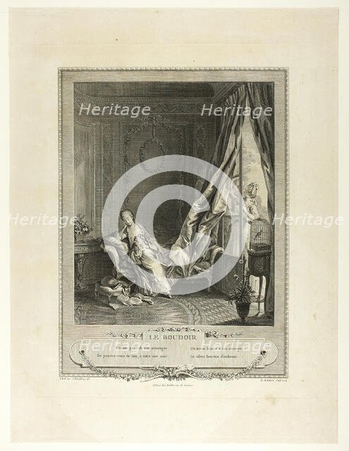 The Boudoir, from Monument du Costume Physique et Moral de la fin du Dix-huitième siècle, 1774. Creator: Pierre Maleuvre.