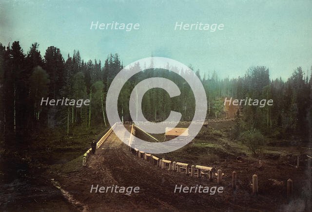 The Roadbed and the Bridge on the Iverka-Romanovskaya Railroad, 1906-1908. Creator: Dorozhno-Stroitel'nyi Otdel.