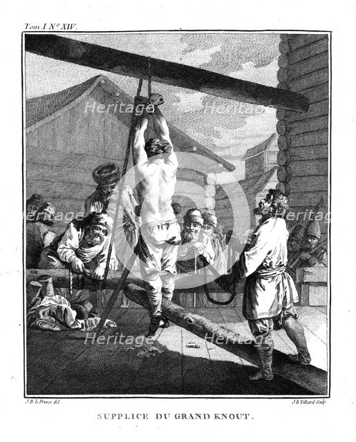 Punishment with a Great Knout. From Voyage en Sibérie, 1766. Artist: Le Prince, Jean-Baptiste (1734-1781)