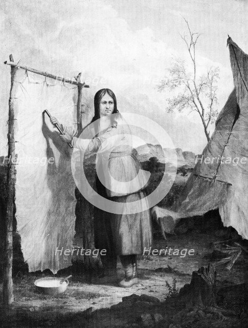 'Indian Woman Dressing a Deer Skin', 1868.Artist: Seth Eastman