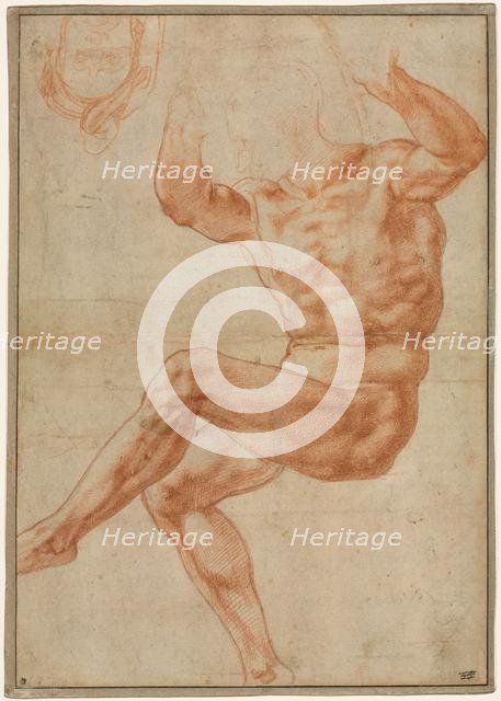 Study for the Nude Youth over the Prophet Daniel (recto), 1510-11. Creator: Michelangelo Buonarroti (Italian, 1475-1564).