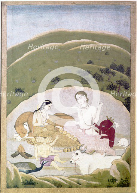 Siva and Parvati with their children, Ganesh and Karttikgya on Mount Kailash, c1745. Artist: Unknown.