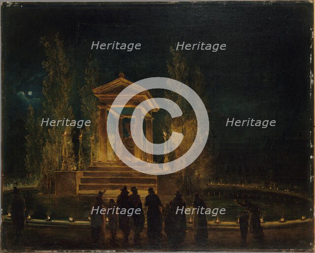 Le Mausolée provisoire de Jean-Jacques Rousseau, sur le bassin des Tuileries, avant la..., c1794. Creator: Hubert Robert.