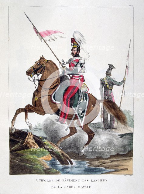 Uniforms of a regiment of lancers of the French royal guard, 1823.  Artist: Charles Etienne Pierre Motte