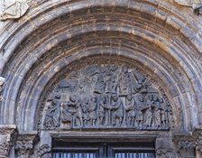 Cathedral of Santiago, the Platerías door, detail of tympanum with scenes from the life of Jesus …
