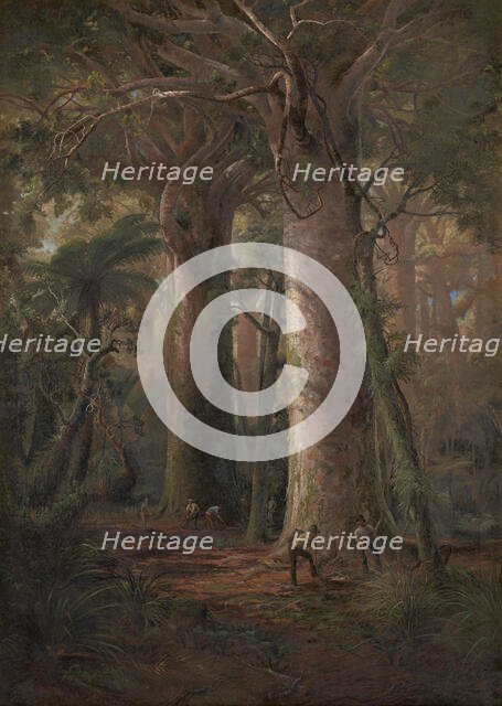 Scene of Kauri Bush, gumdiggers at work, 1892. Creator: Charles Blomfield.