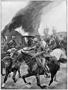 British colonial troops burning a rebel Boer's farm, 2nd Boer War 1899-1902. Artist: Unknown