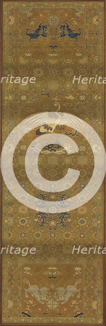 Brocade, silk. Oblong panel; chair cover, Qing dynasty, 18th century. Creator: Unknown.