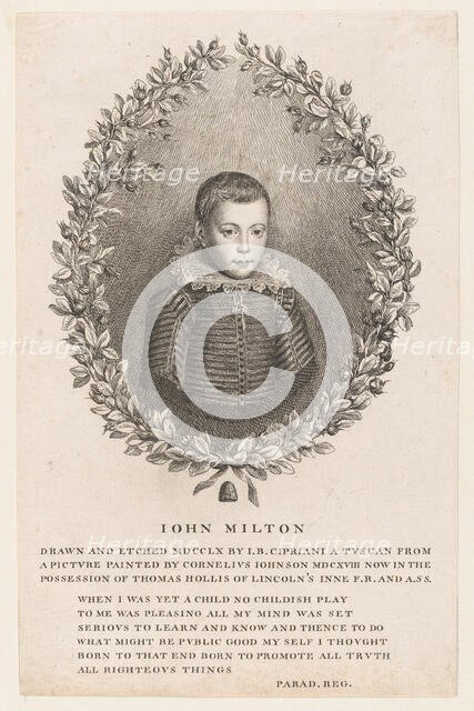John Milton as a Boy, 1760. Creator: Giovanni Battista Cipriani.
