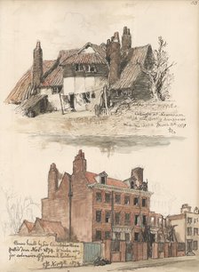 Leaf from a sketchbook with drawings of old houses at Lewisham and Greenwich, 1871 and 1874. Creator: Sir John Gilbert.