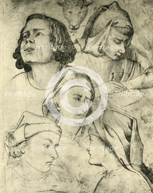 Studies of heads, c1320-1366, (1943). Creators: Taddeo Gaddi, Agnolo Gaddi.