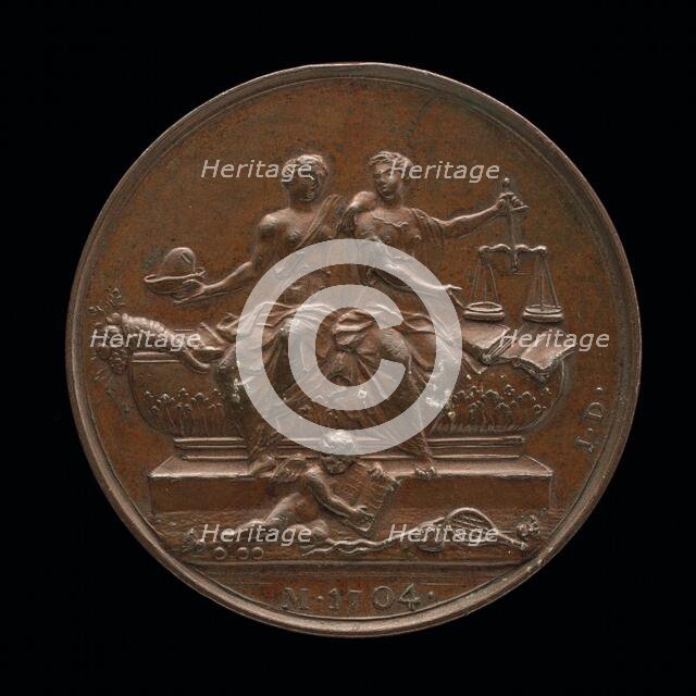 Personifications of Liberty and Justice on a Sarcophagus [reverse], c. 1733. Creator: Jean Dassier.