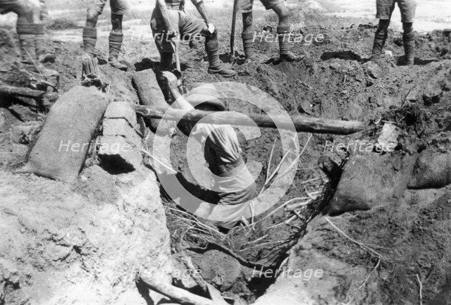 A collapsed British dugout, Mesopotamia, WWI, 1918. Artist: Unknown
