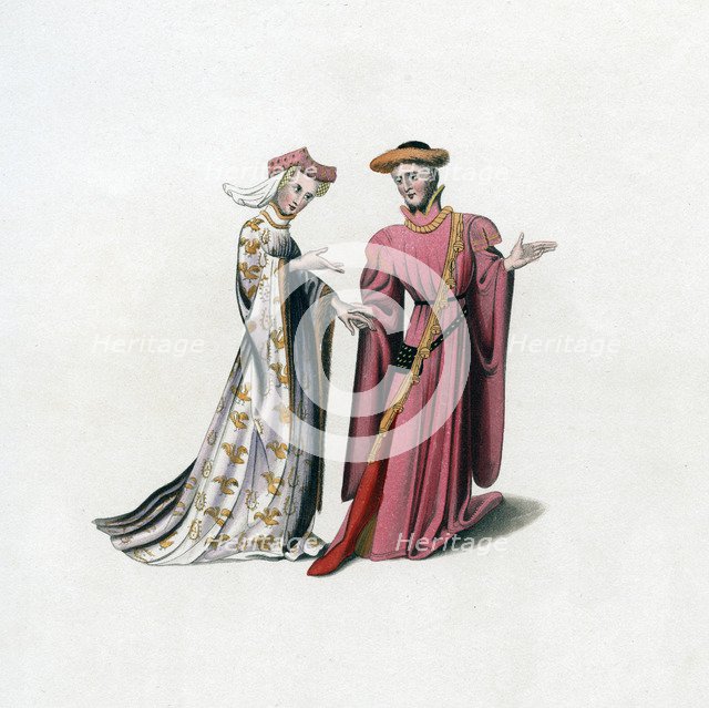 Court dress, 14th century, (1843).Artist: Henry Shaw