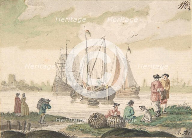 Seascape with Seven Figures and a Dog, 1733-93. Creator: Nicolaas Aartman.