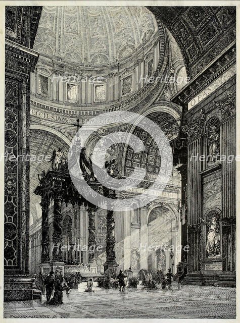 Saint Peter's Basilica, Rome, Italy, Interior View, 1878. Creator: Frederick P Dinkelberg.