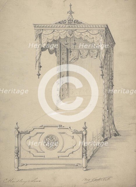 Design for Bed and Canopy, 1841-84. Creator: Charles Hindley & Sons.