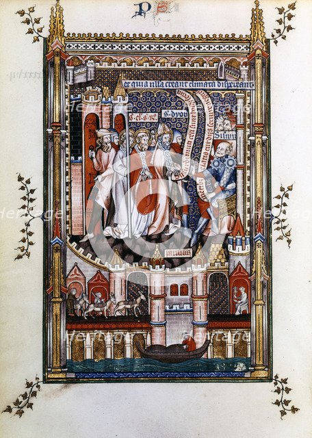 St Denis in chains before Sisinnius, 1317. Artist: Unknown