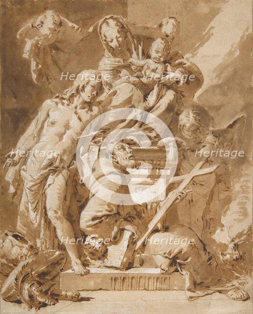 The Virgin and Child Enthroned with Saint Sebastian and a Franciscan Saint, 1696-1770. Creator: Giovanni Battista Tiepolo.
