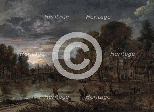 A nocturnal landscape with fishermen. Creator: Neer, Aert, van der (1603-1677).