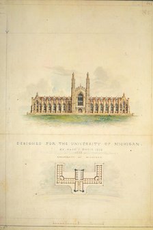 University of Michigan (elevation and plan), 1838. Creator: Alexander Jackson Davis.