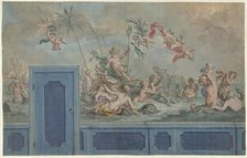 Design for a wall decoration with Neptune and entourage, 1751. Creator: Ruik Keyert.