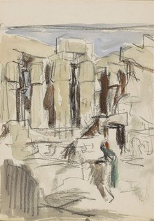 Figure at the colonnade of the Luxor Temple, 1919. Creator: Marius Bauer.
