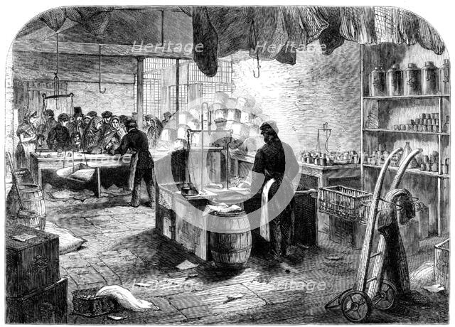 The Cotton Famine: shop for mill-hands at Mr. Birley's mill, Manchester, 1862. Creator: Unknown.
