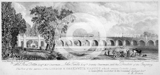 London and Greenwich Viaduct, Bermondsey, London, 1835.                                Artist: Chapman & Co