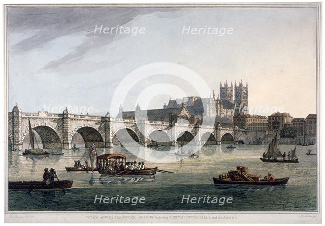 Westminster Bridge, Westminster Abbey and Westminster Hall, London, 1789.                            Artist: Joseph Constantine Stadler