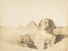 Vue du grand Sphinx et de la grande pyramide de Menkazeh (Mycerinus), December 1849. Creator: Maxime du Camp.