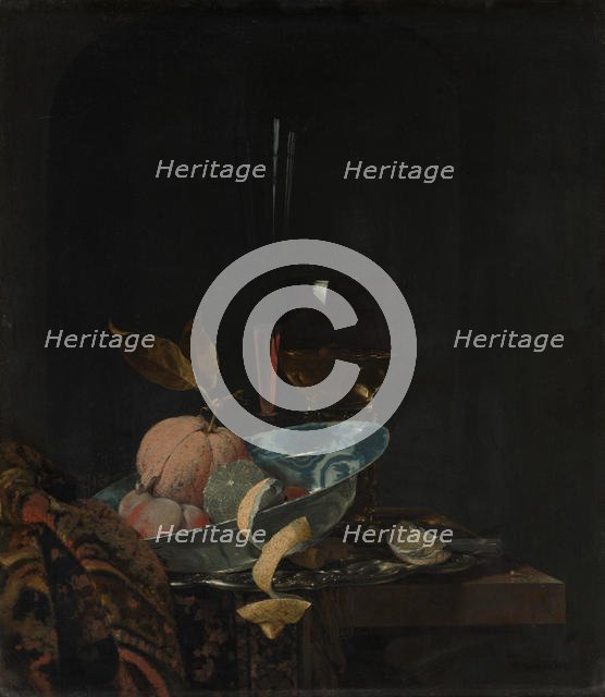 Still Life with Fruit, Glassware, and a Wanli Bowl, 1659. Creator: Willem Kalf.