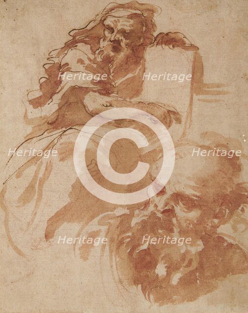 Recto: Seated Prophet, c1677-78. Creator: Domenico Maria Canuti.