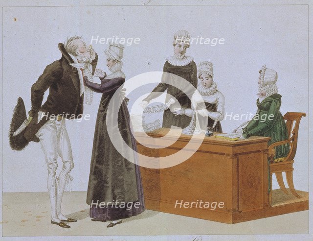 Trying on Jabot, c. 1815. Artist: Anonymous  