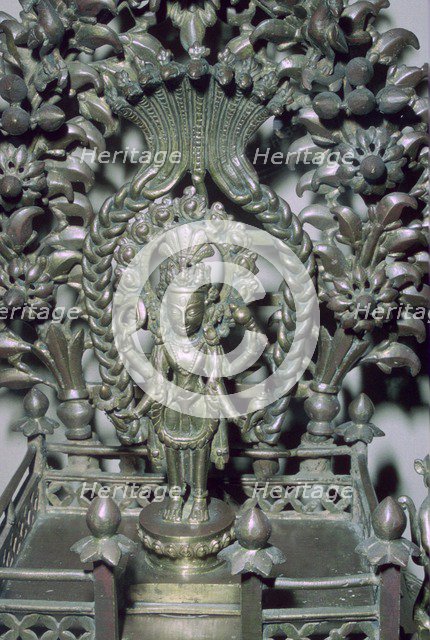 Bronze figure of Vishnu, protected by a many-headed serpent. Artist: Unknown