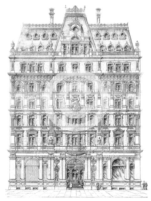 The proposed "Courts of Justice Central Hotel," Strand, opposite the new Law Courts, 1883. Creator: Unknown.
