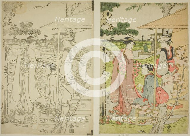 Viewing Cherry Blossoms from a Teahouse on Asuka Hill, c. 1789/90. Creator: Hosoda Eishi.